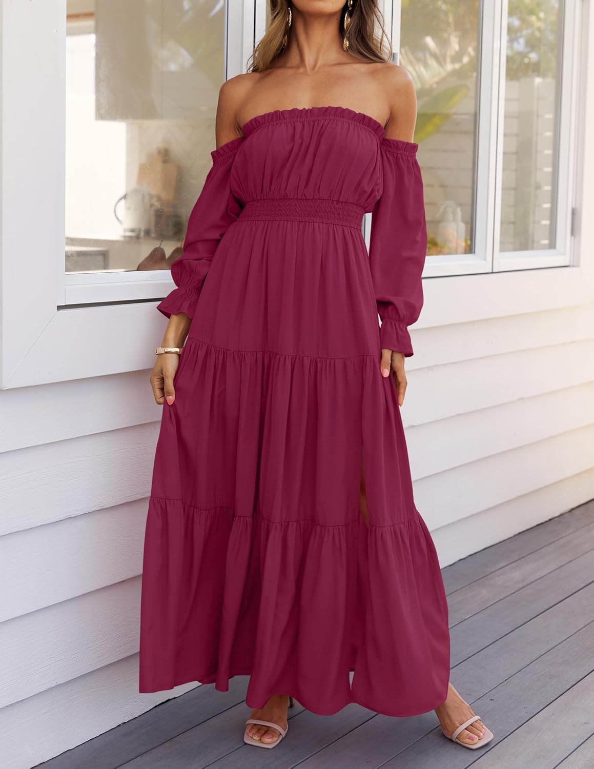 Zesica™ | Off-Shoulder Smocked High-Waist Maxi Dress