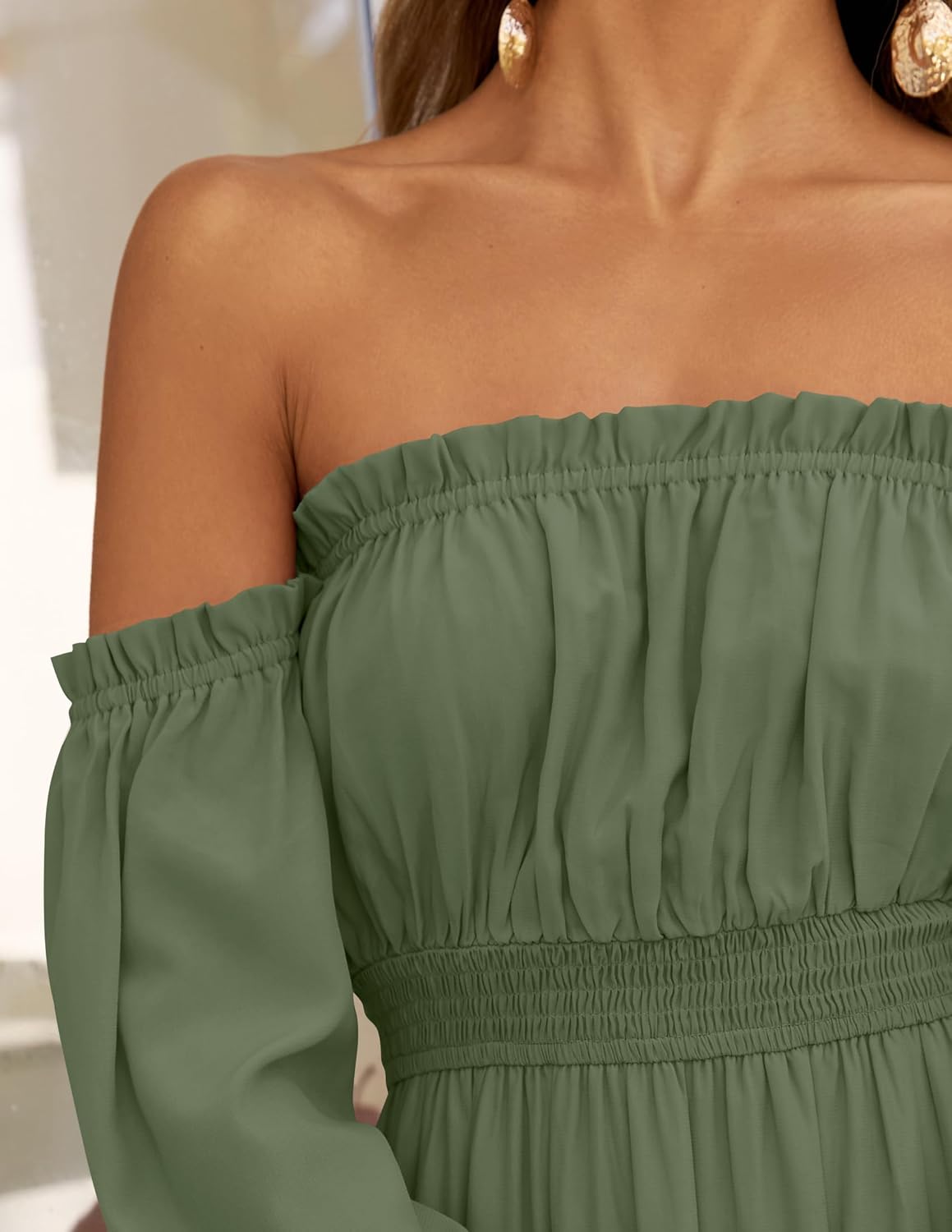 Zesica™ | Off-Shoulder Smocked High-Waist Maxi Dress