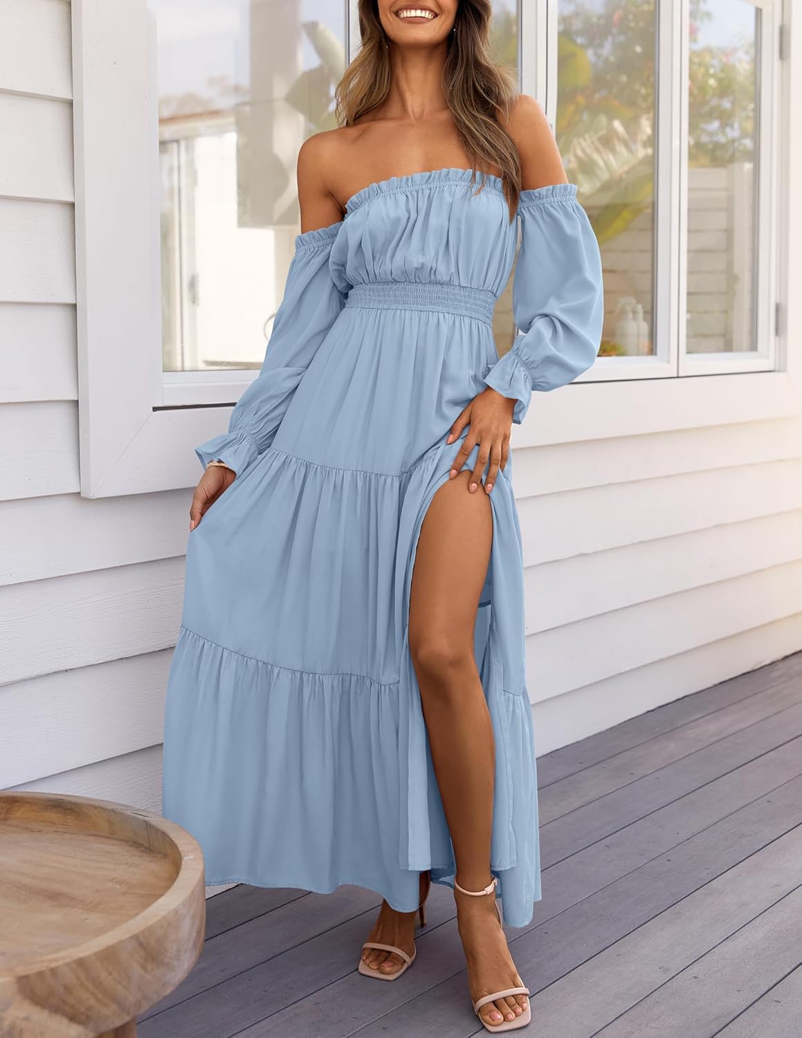 Zesica™ | Off-Shoulder Smocked High-Waist Maxi Dress