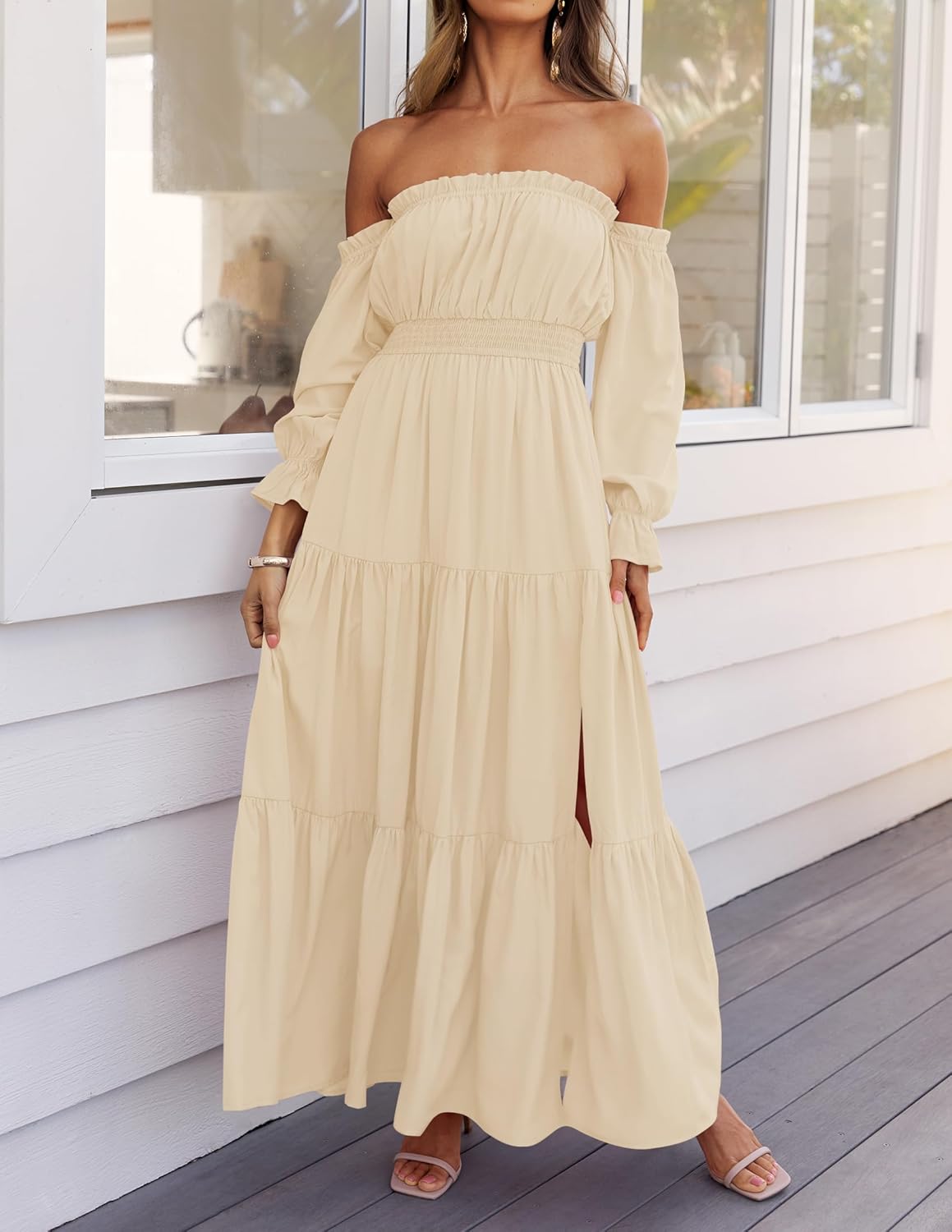 Zesica™ | Off-Shoulder Smocked High-Waist Maxi Dress