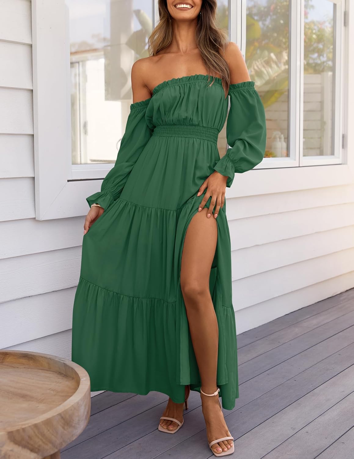Zesica™ | Off-Shoulder Smocked High-Waist Maxi Dress