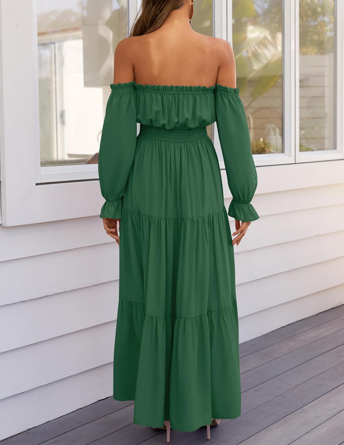 Zesica™ | Off-Shoulder Smocked High-Waist Maxi Dress