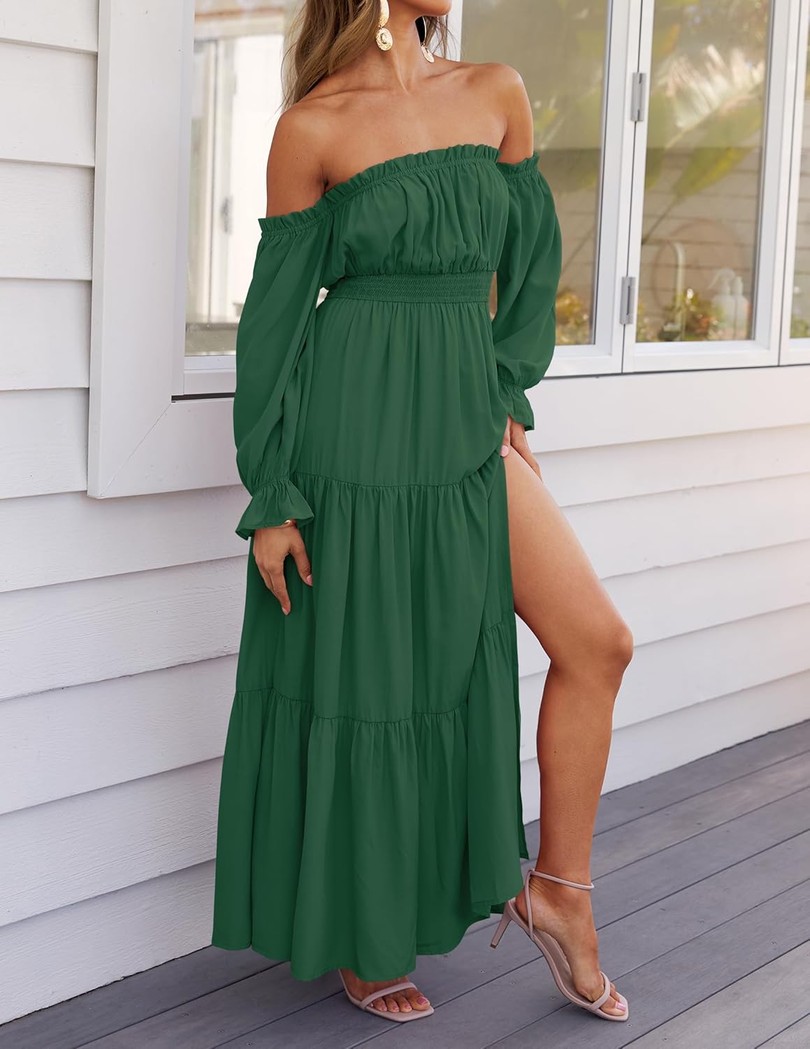 Zesica™ | Off-Shoulder Smocked High-Waist Maxi Dress