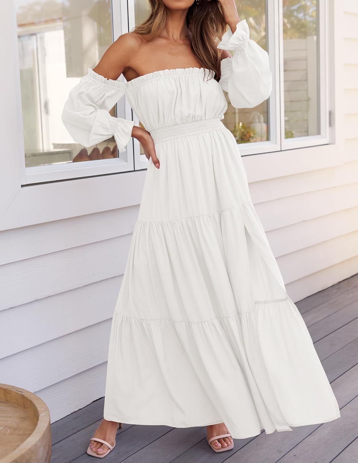 Zesica™ | Off-Shoulder Smocked High-Waist Maxi Dress