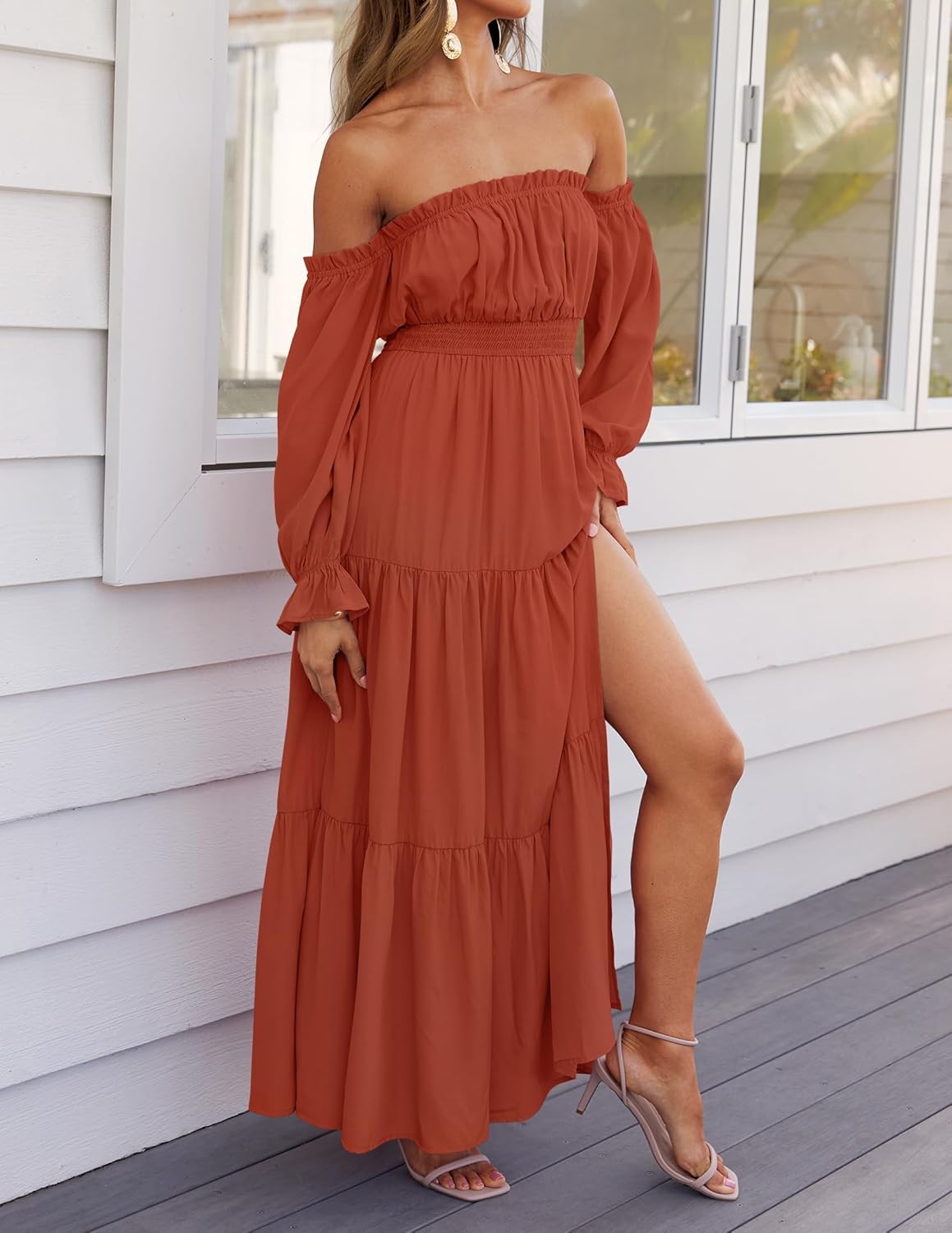 Zesica™ | Off-Shoulder Smocked High-Waist Maxi Dress