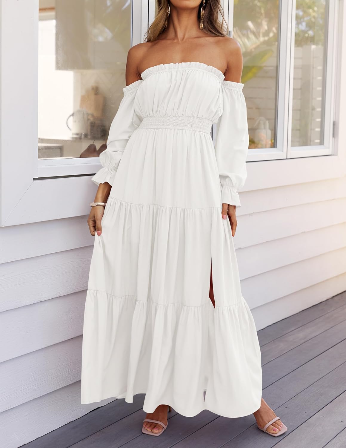 Zesica™ | Off-Shoulder Smocked High-Waist Maxi Dress