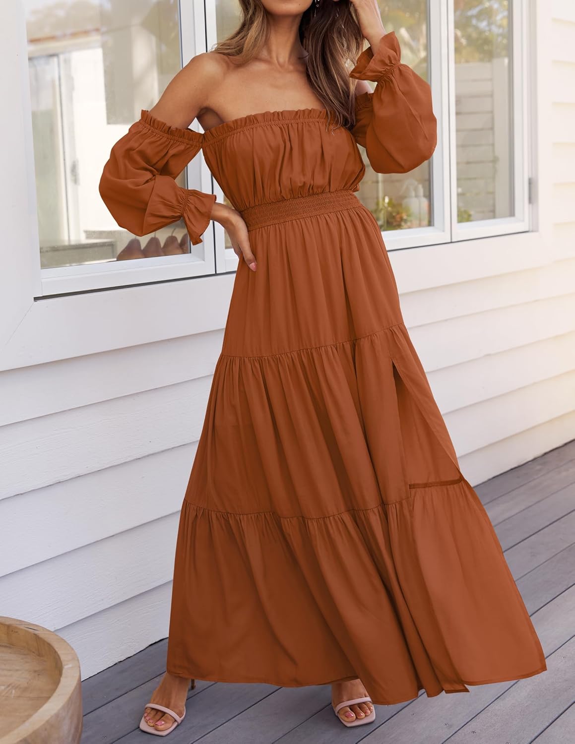 Zesica™ | Off-Shoulder Smocked High-Waist Maxi Dress