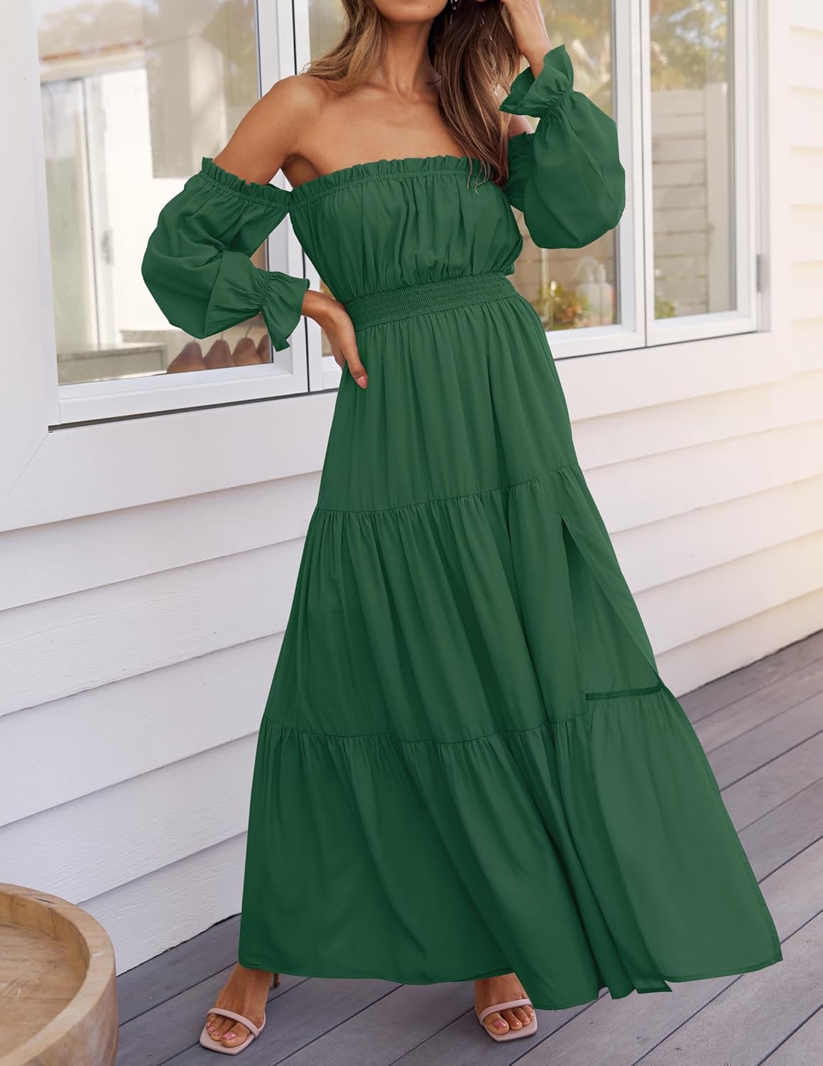 Zesica™ | Off-Shoulder Smocked High-Waist Maxi Dress