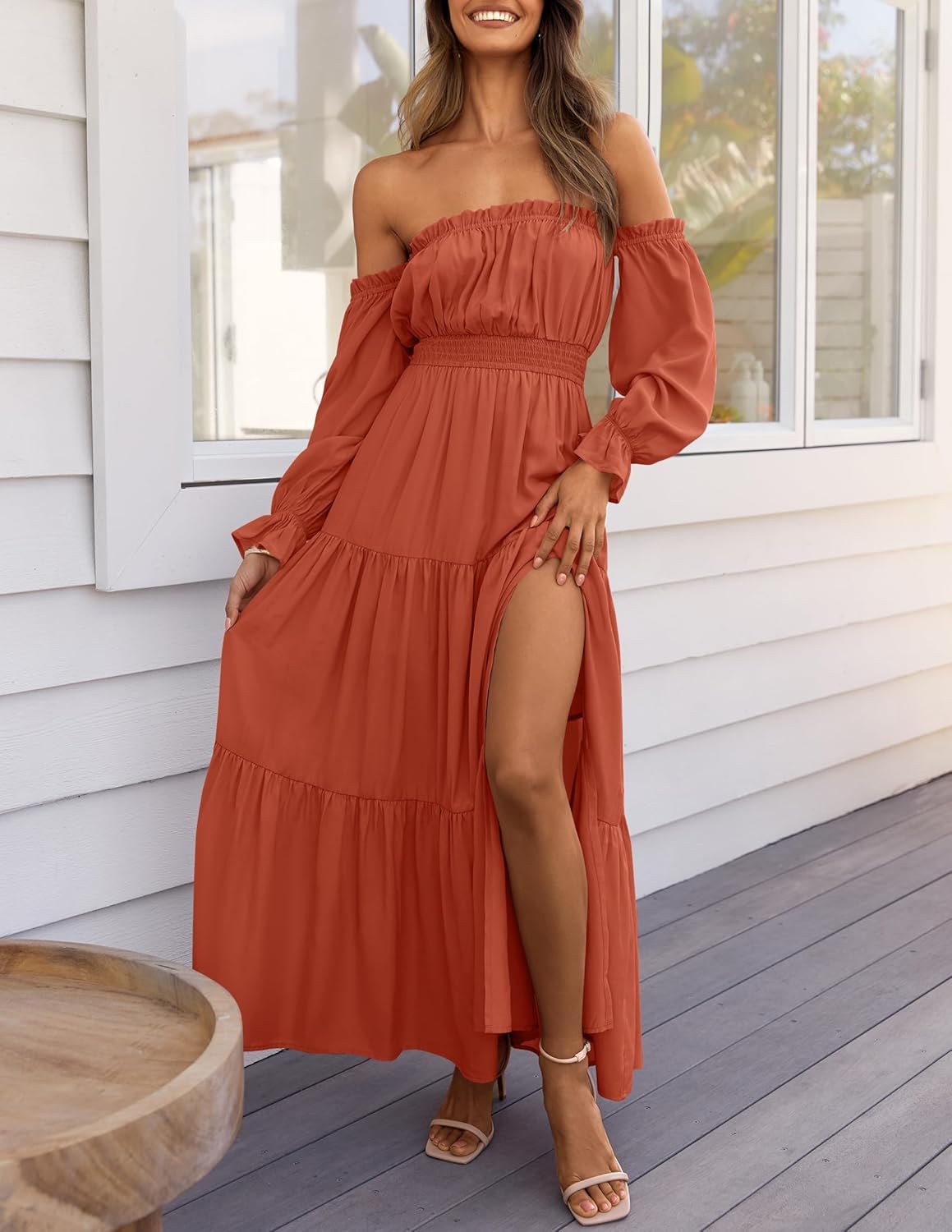 Zesica™ | Off-Shoulder Smocked High-Waist Maxi Dress