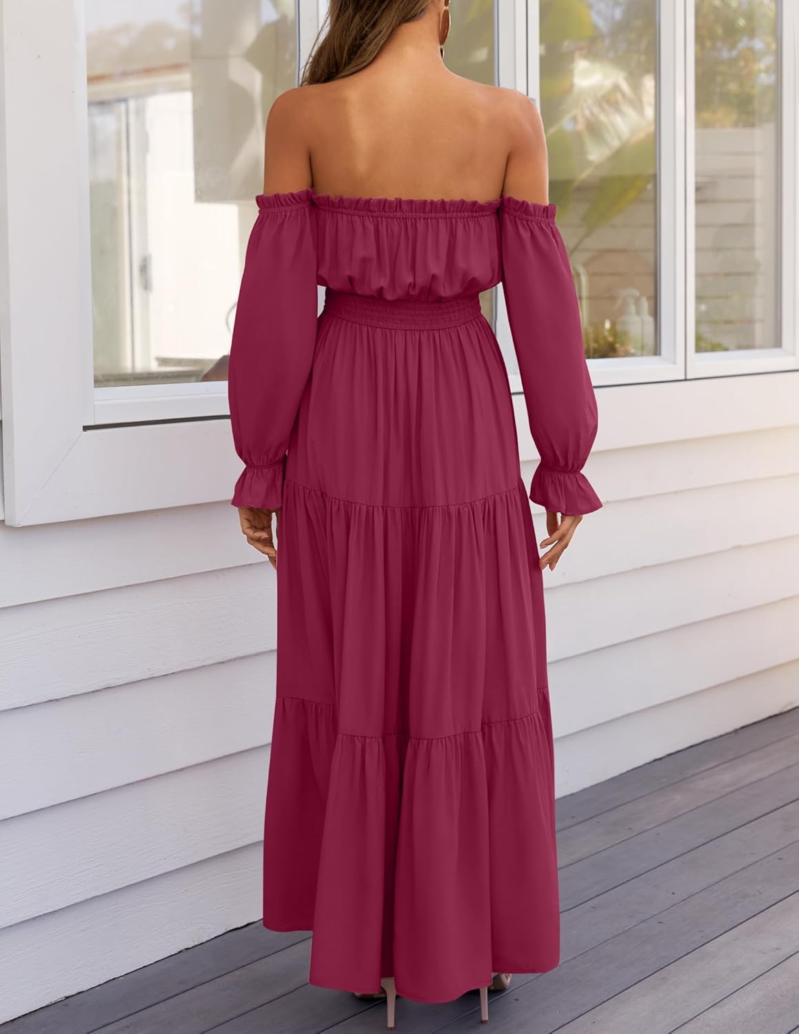 Zesica™ | Off-Shoulder Smocked High-Waist Maxi Dress