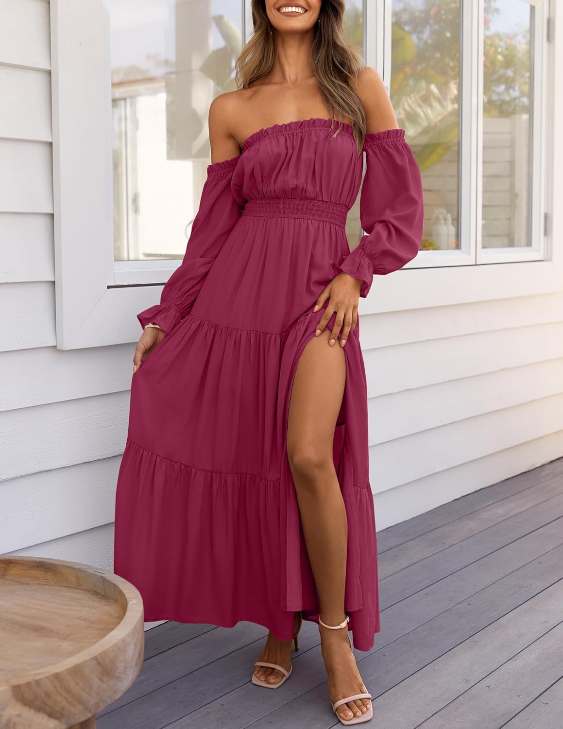 Zesica™ | Off-Shoulder Smocked High-Waist Maxi Dress