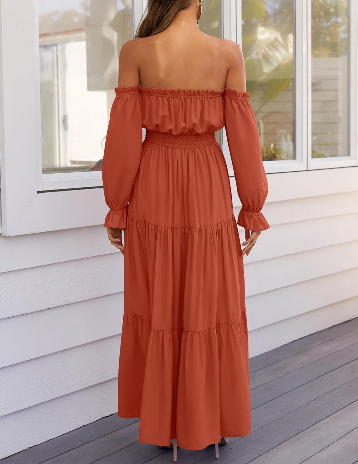 Zesica™ | Off-Shoulder Smocked High-Waist Maxi Dress