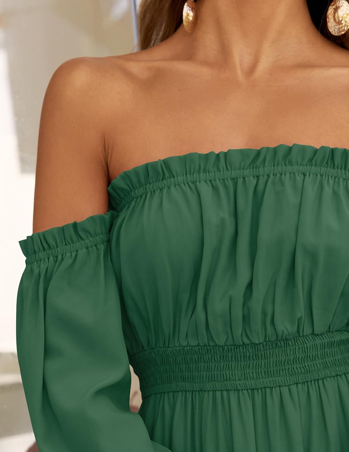 Zesica™ | Off-Shoulder Smocked High-Waist Maxi Dress