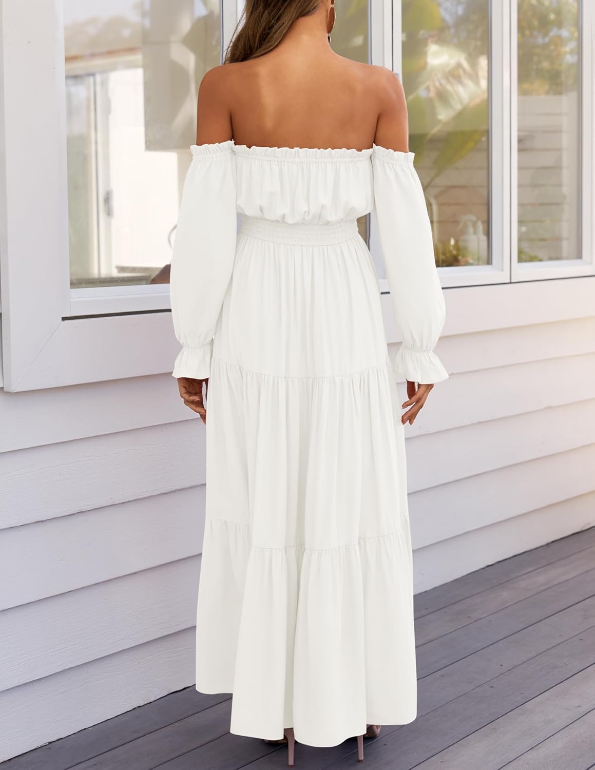 Zesica™ | Off-Shoulder Smocked High-Waist Maxi Dress