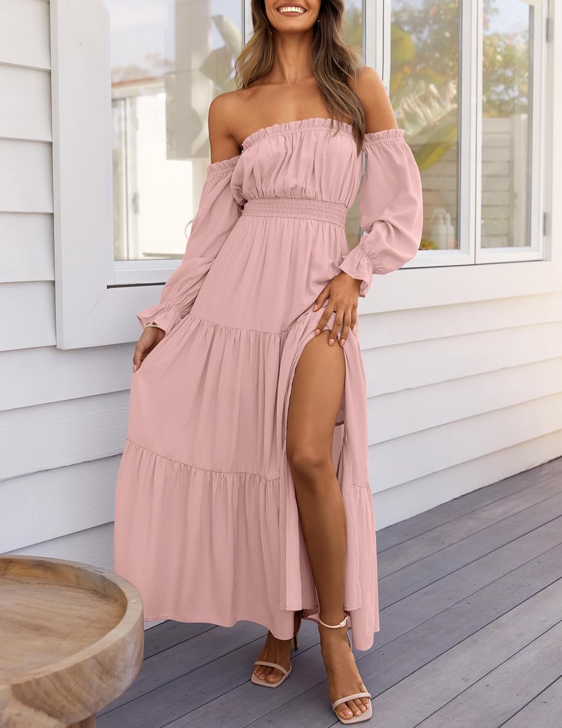 Zesica™ | Off-Shoulder Smocked High-Waist Maxi Dress
