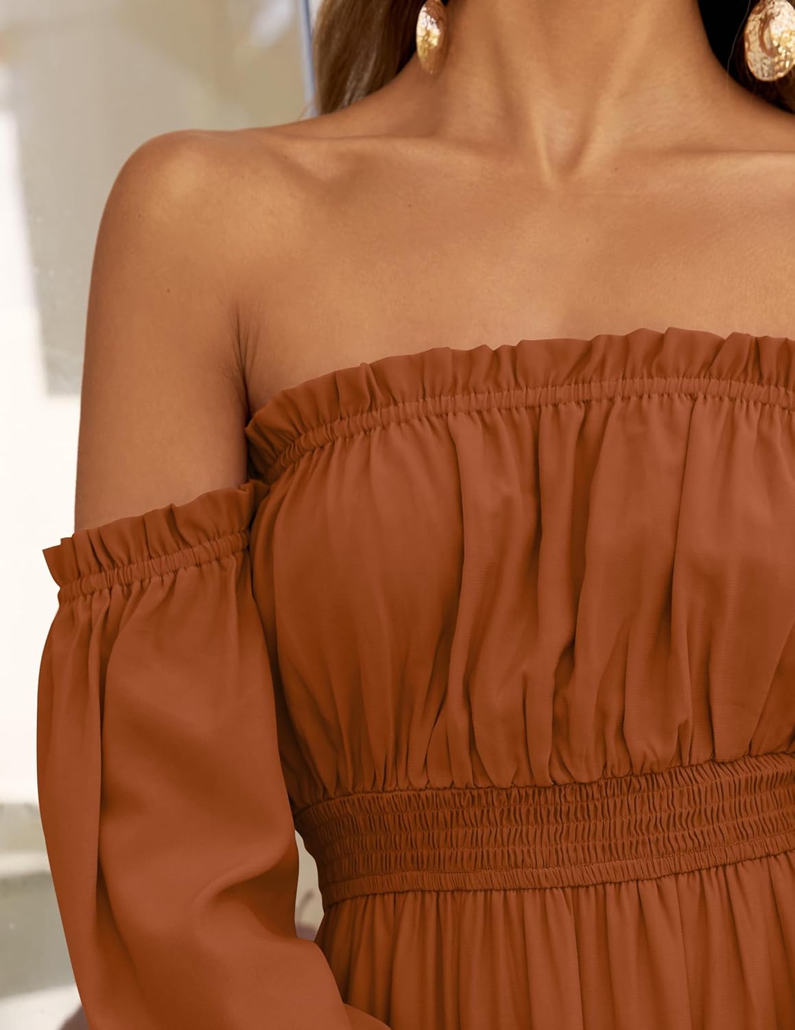 Zesica™ | Off-Shoulder Smocked High-Waist Maxi Dress