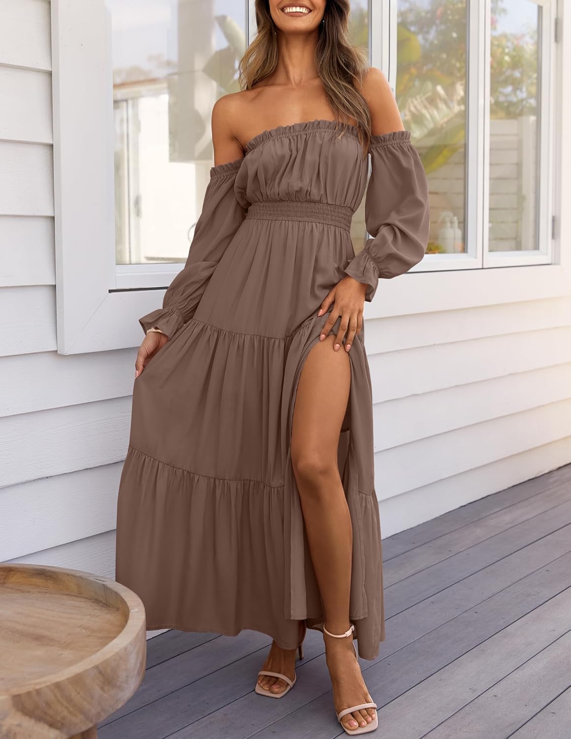 Zesica™ | Off-Shoulder Smocked High-Waist Maxi Dress