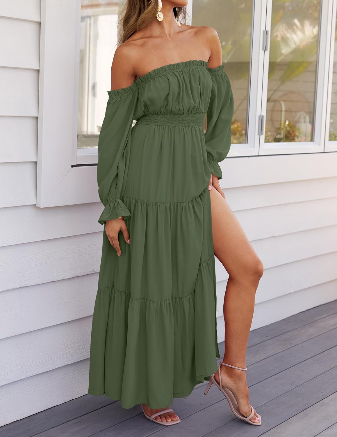 Zesica™ | Off-Shoulder Smocked High-Waist Maxi Dress
