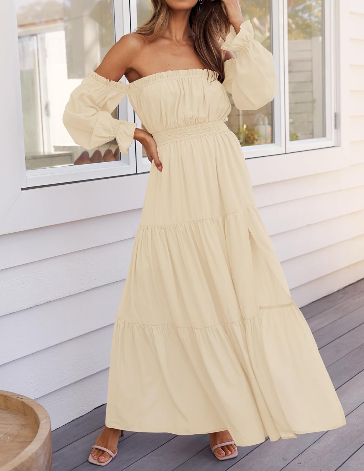 Zesica™ | Off-Shoulder Smocked High-Waist Maxi Dress