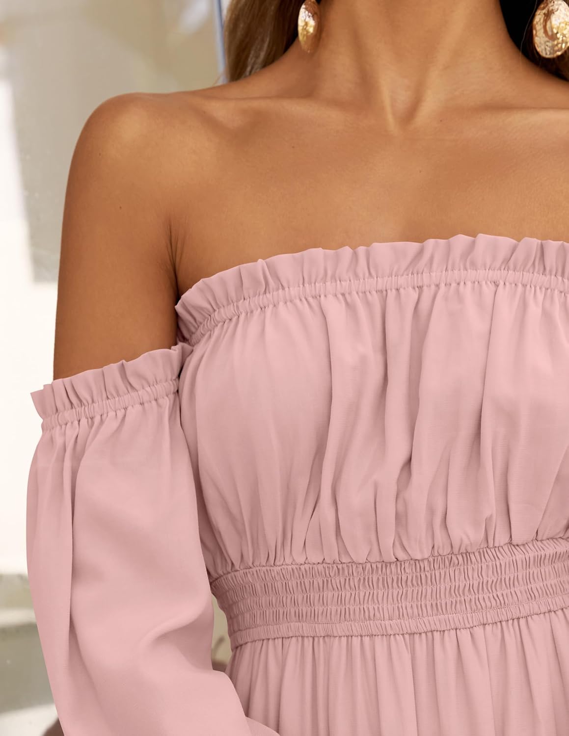 Zesica™ | Off-Shoulder Smocked High-Waist Maxi Dress