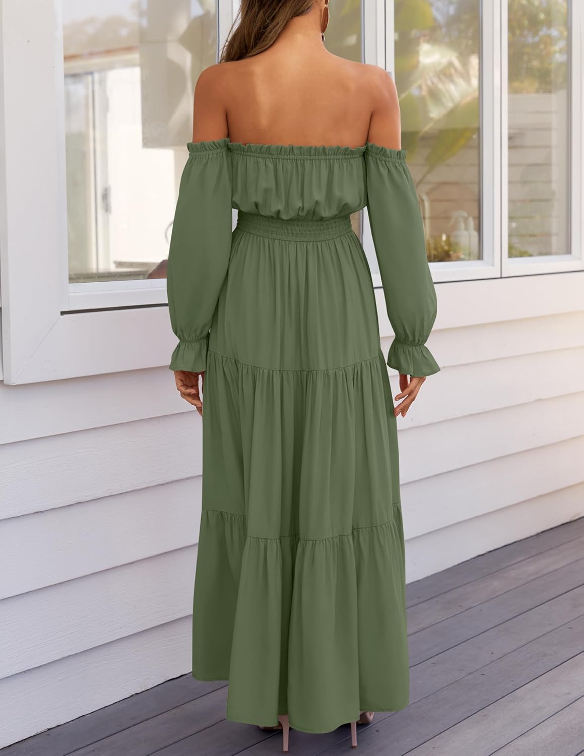 Zesica™ | Off-Shoulder Smocked High-Waist Maxi Dress