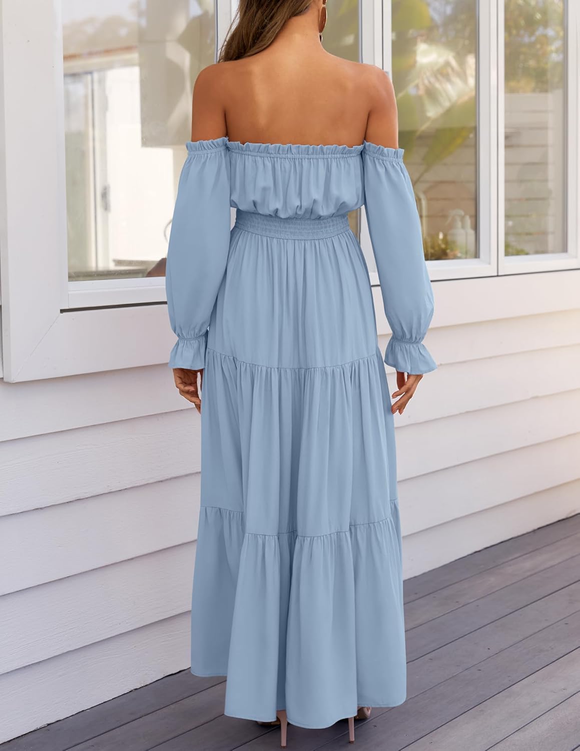 Zesica™ | Off-Shoulder Smocked High-Waist Maxi Dress
