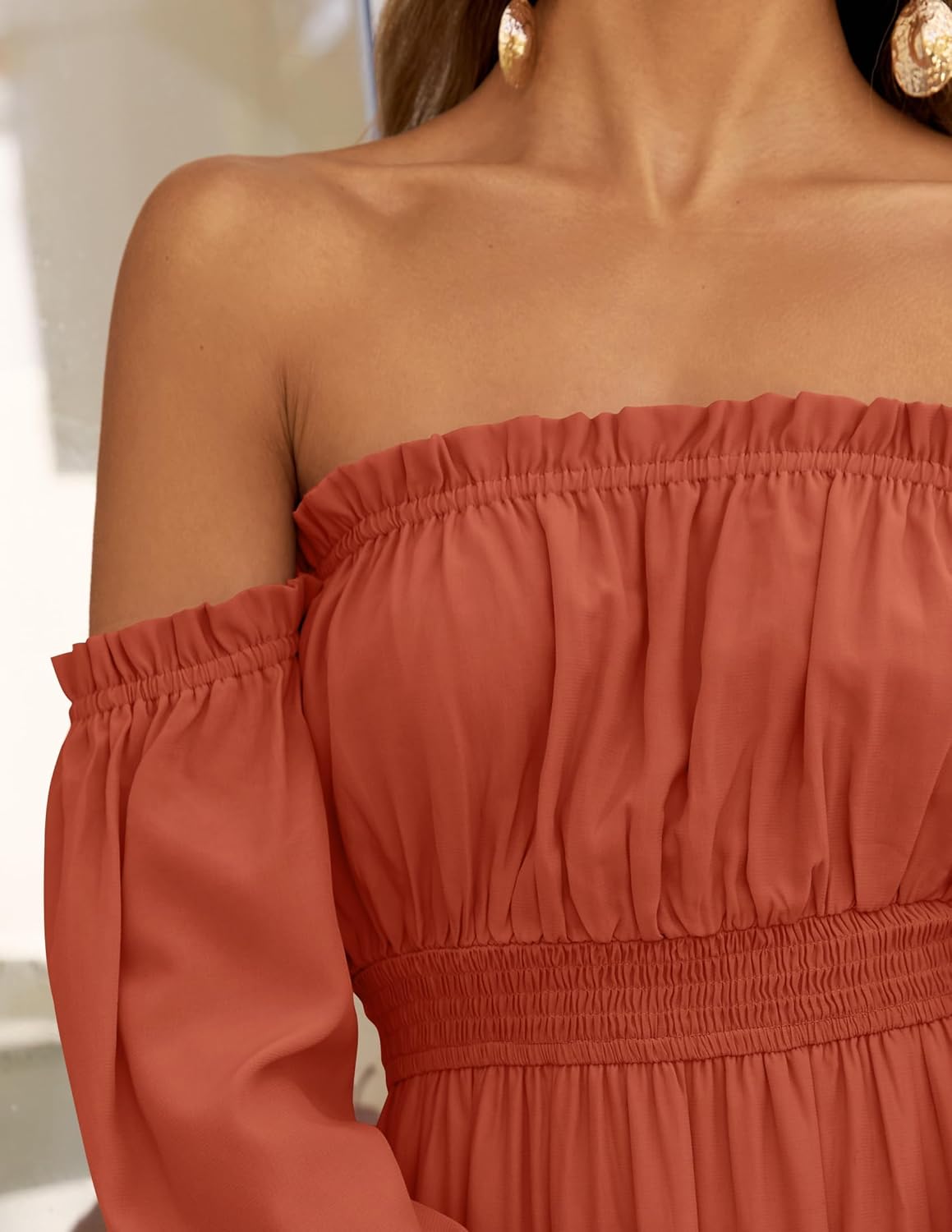 Zesica™ | Off-Shoulder Smocked High-Waist Maxi Dress