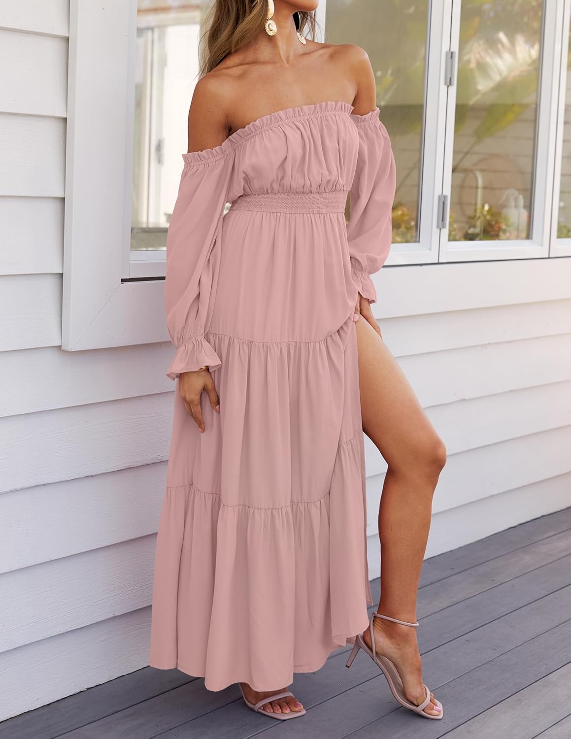 Zesica™ | Off-Shoulder Smocked High-Waist Maxi Dress