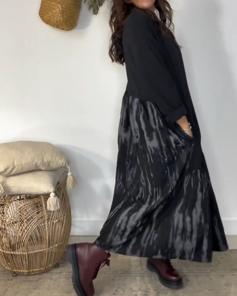 IrraPatch™ | Round-Neck Dress with Irregular Patchwork Print