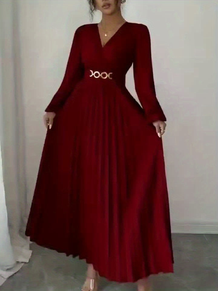 Vellamira™ | Metallic V-Neck Puff-Sleeve Evening Gown