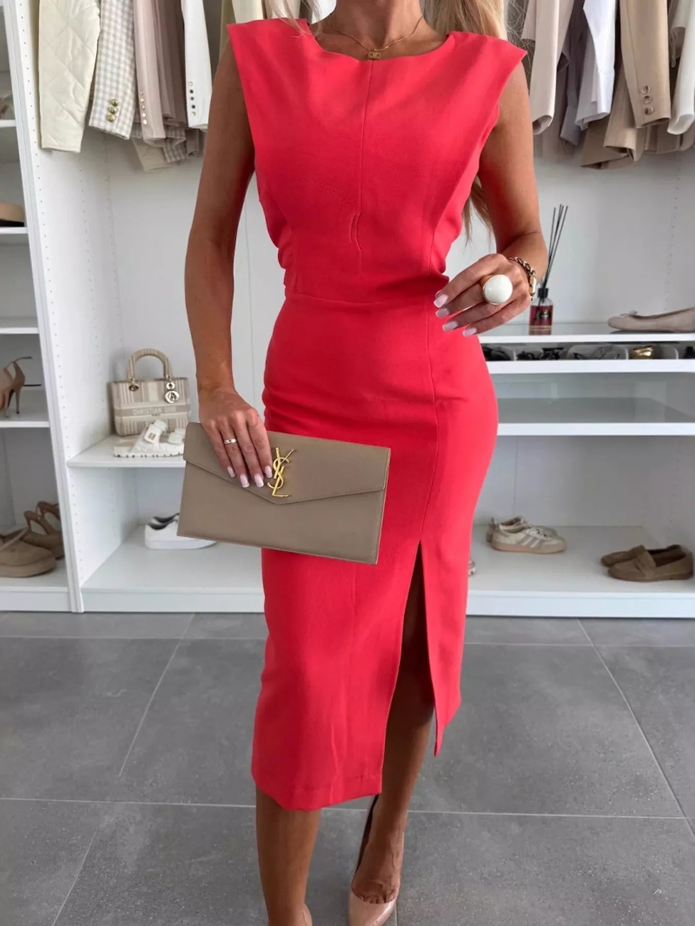 Meliora™ | Sleeveless Midi Dress with Side Slit