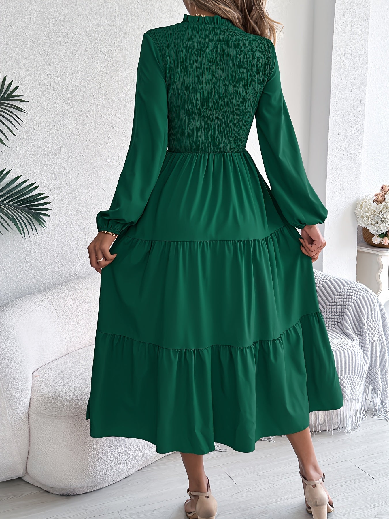 Lantera™ | Waist-Cinched Lantern Sleeve Ruffle Maxi Dress