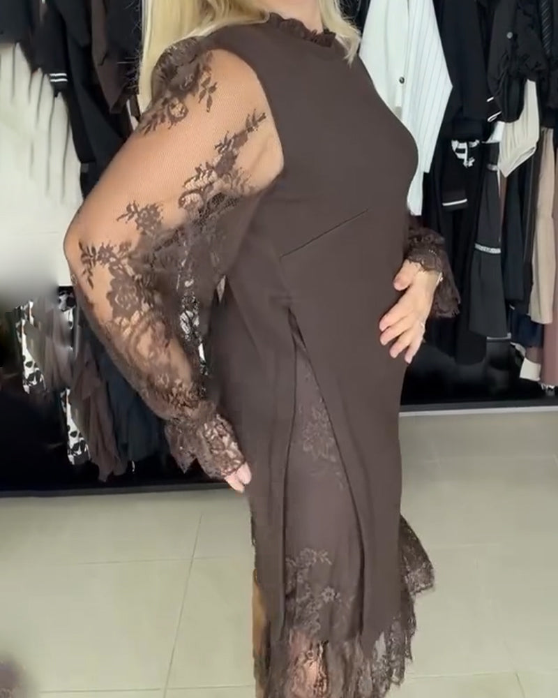 LaceVerra™ | Stylish Long-Sleeve Lace Patchwork Dress
