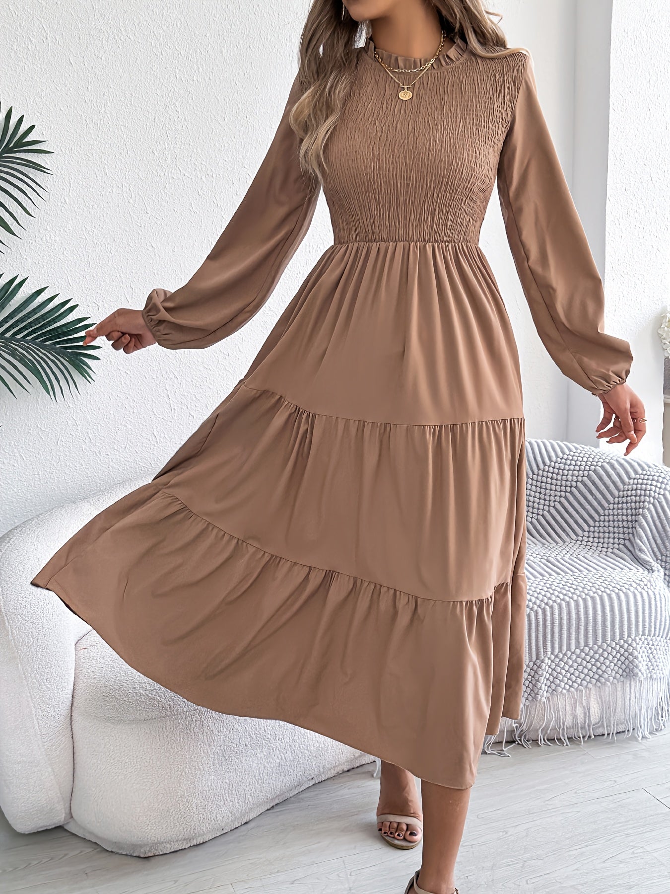 Lantera™ | Waist-Cinched Lantern Sleeve Ruffle Maxi Dress