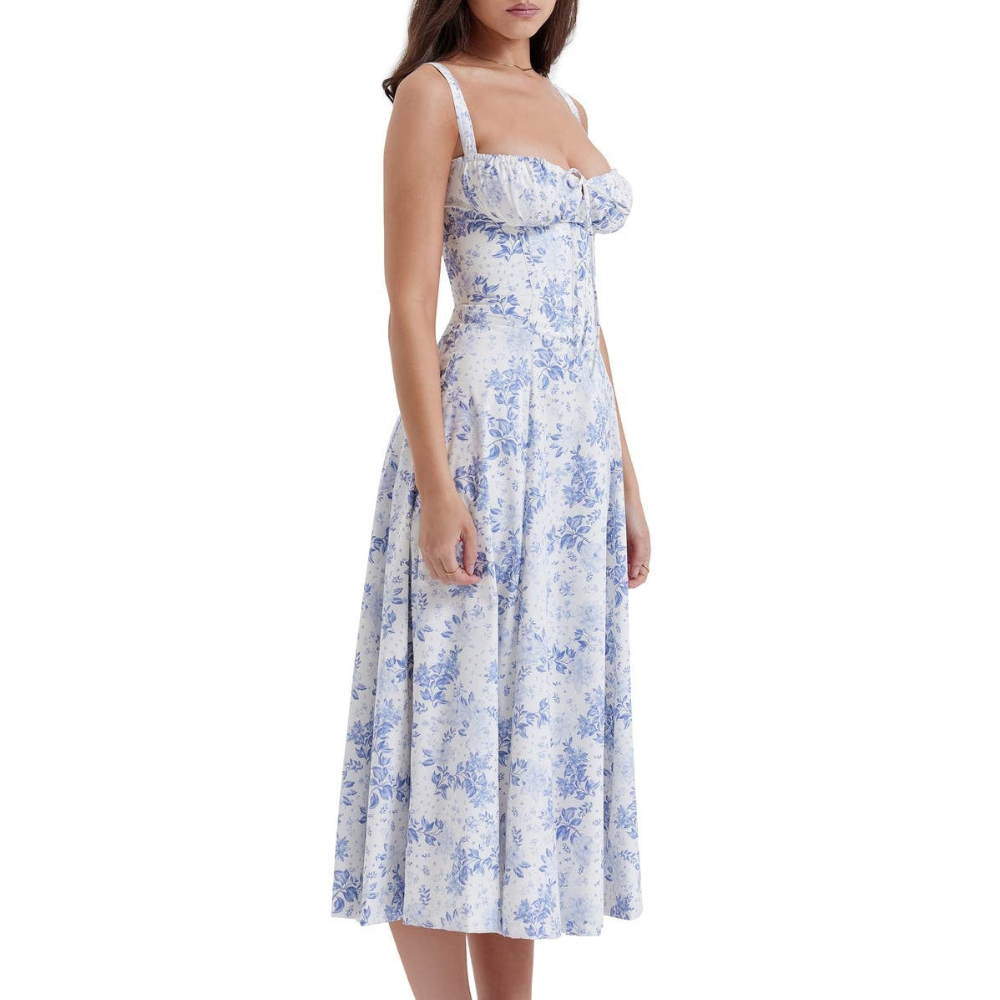 Marvessa™ | Floral Bustier Waist-Sculpt Midi Dress