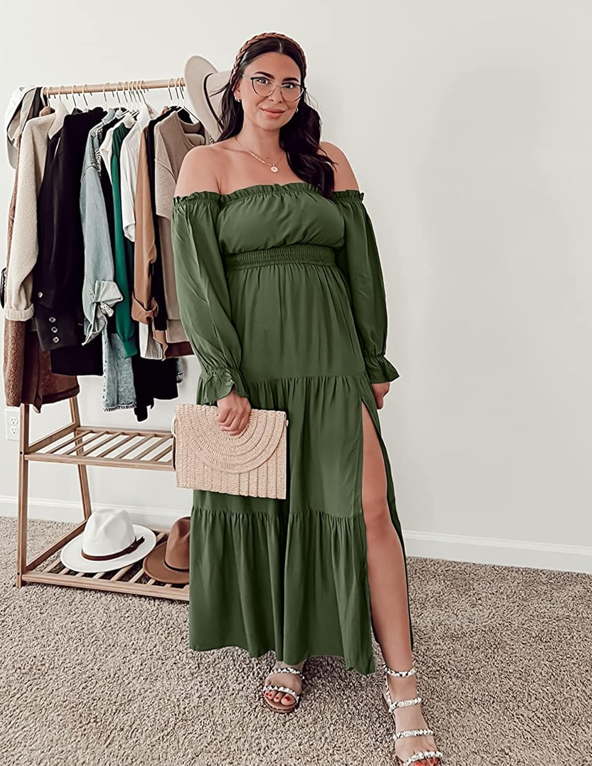 Zesica™ | Off-Shoulder Smocked High-Waist Maxi Dress