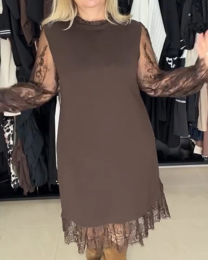 LaceVerra™ | Stylish Long-Sleeve Lace Patchwork Dress