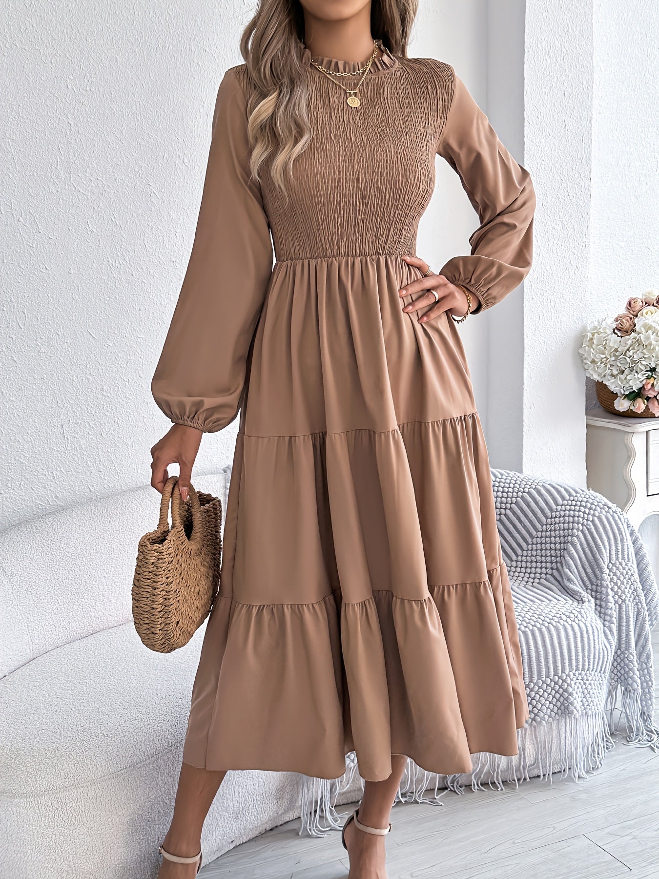 Lantera™ | Waist-Cinched Lantern Sleeve Ruffle Maxi Dress