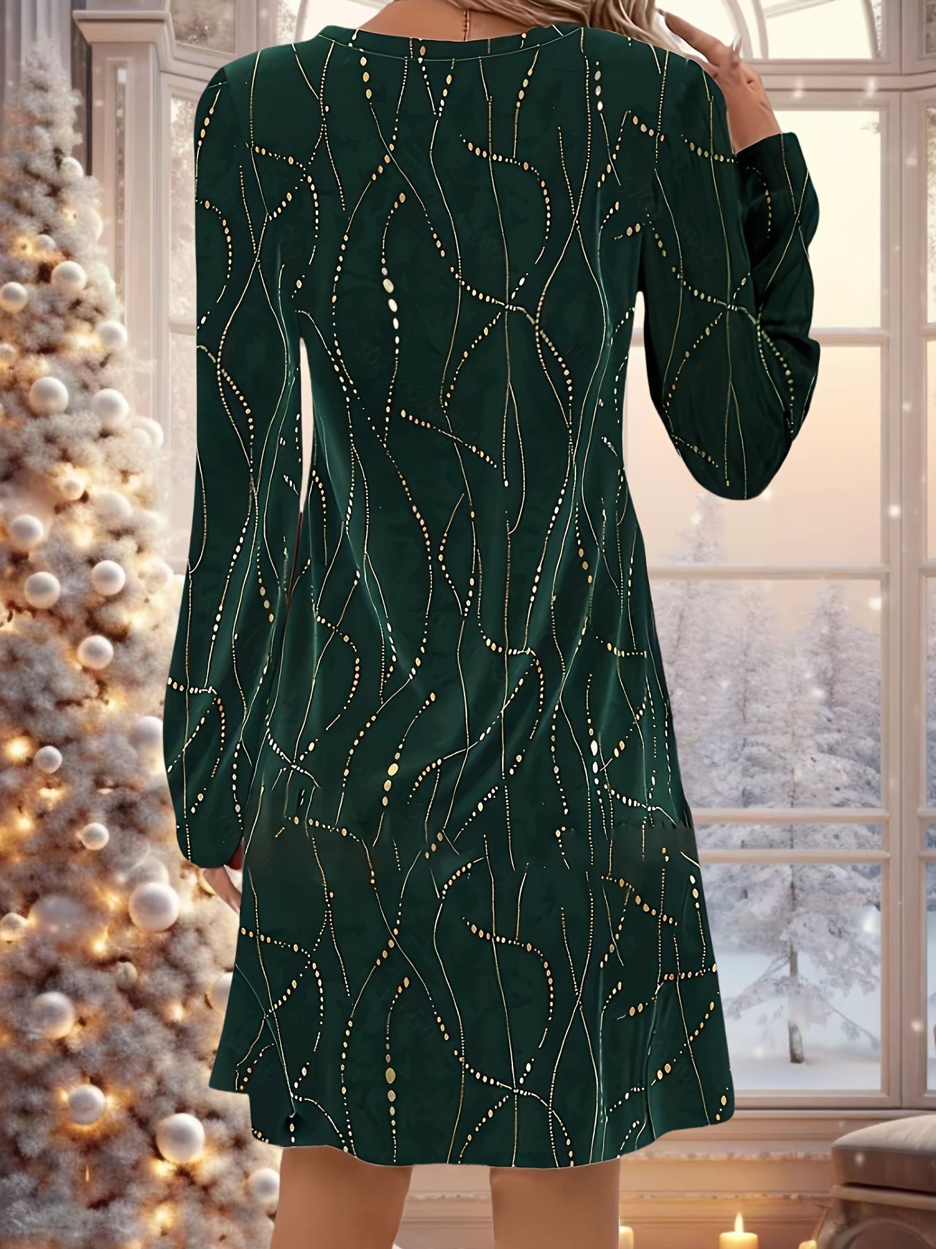 Marvella™ | Elegant Allover Print V-Neck Dress
