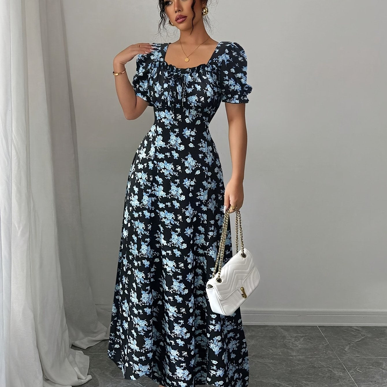 Floravera™ | Ruffled-Sleeve Floral A-Line Dress