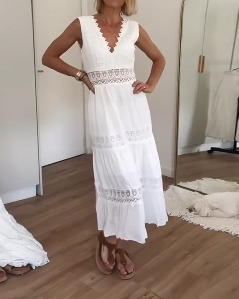 Valencia™ | Elegant Lace V-Neck Dress
