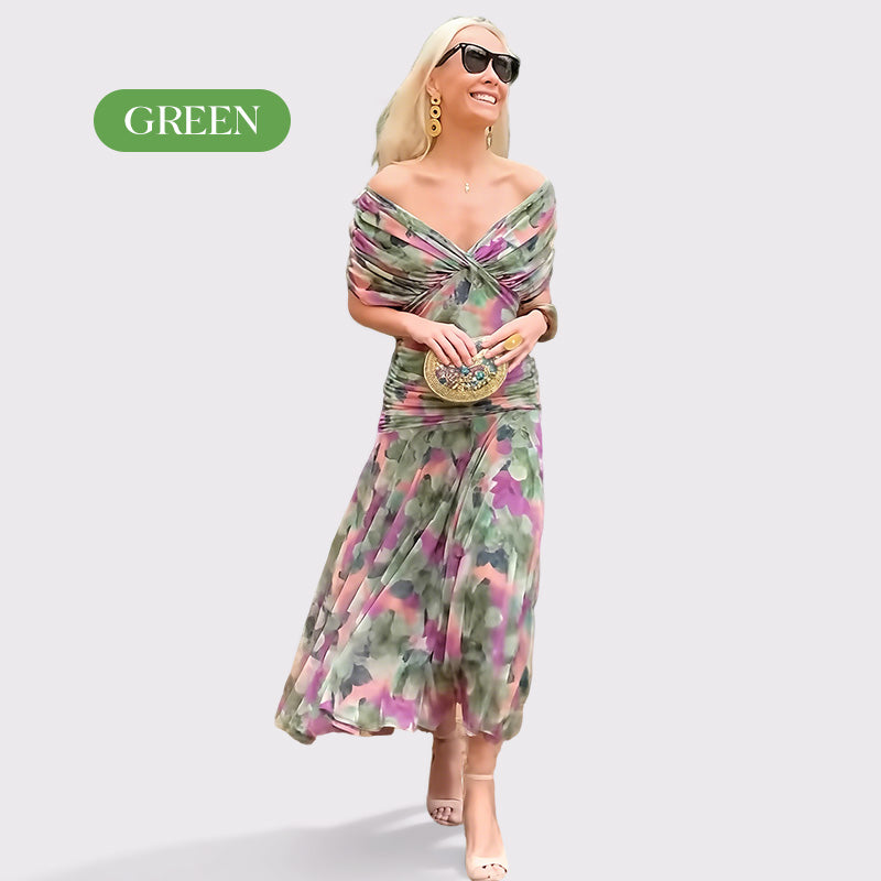 Solenne – Off-Shoulder Print Dress