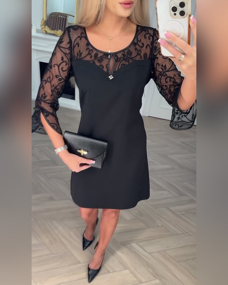 SoloPatch™ | Solid Long-Sleeve Patchwork Dress