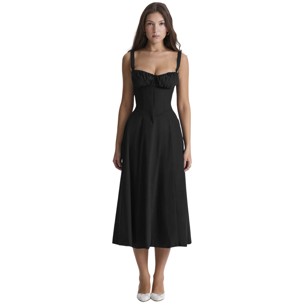 Marvessa™ | Floral Bustier Waist-Sculpt Midi Dress