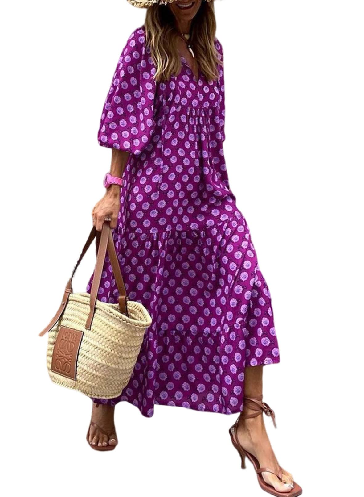 Averina™ | Puff Sleeve Floral Boho Maxi Dress