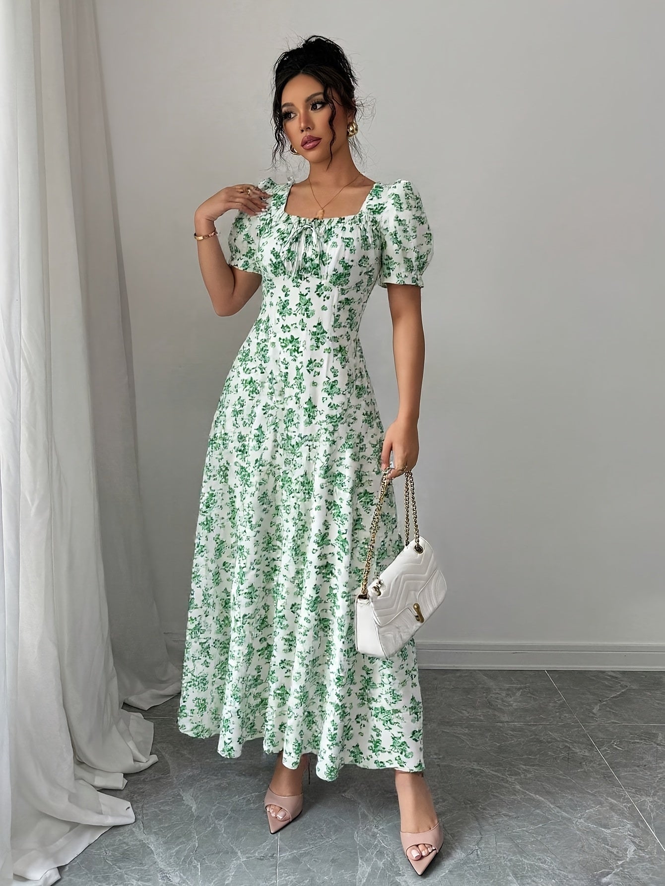 Floravera™ | Ruffled-Sleeve Floral A-Line Dress