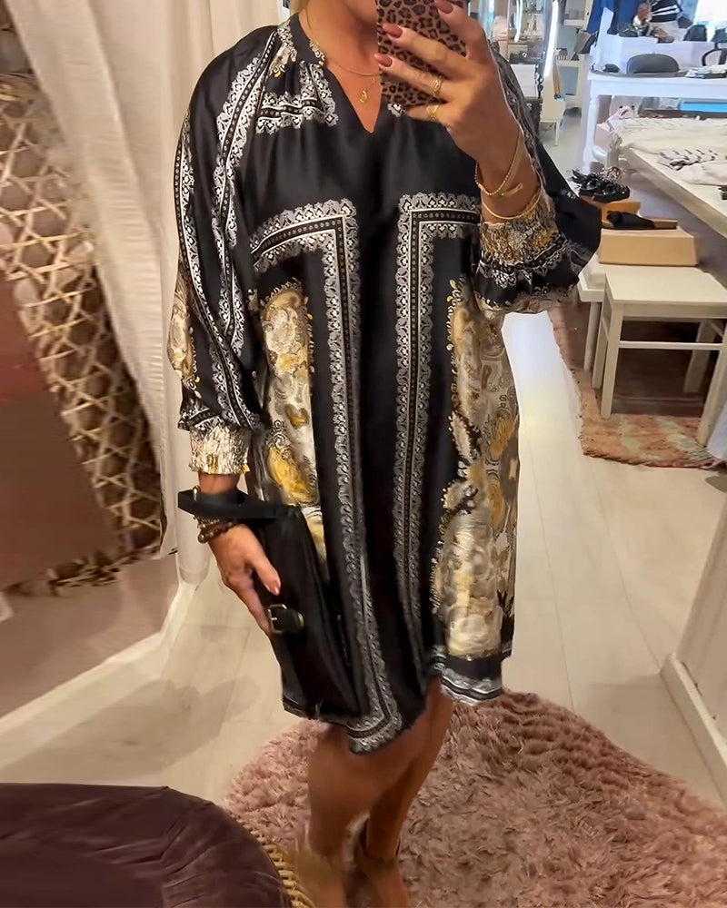 VelaFlow™ | Loose Printed V-Neck Dress