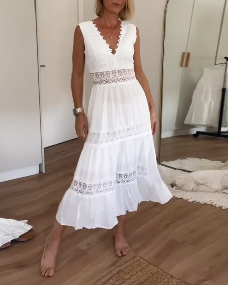 Valencia™ | Elegant Lace V-Neck Dress