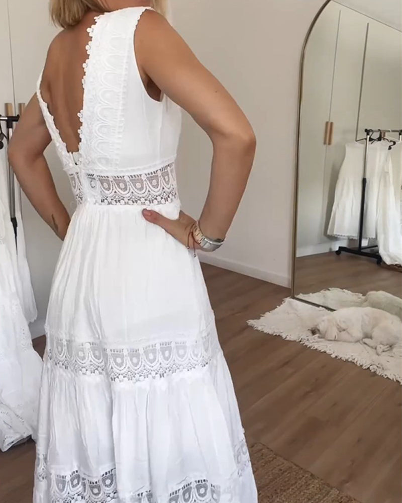 Valencia™ | Elegant Lace V-Neck Dress
