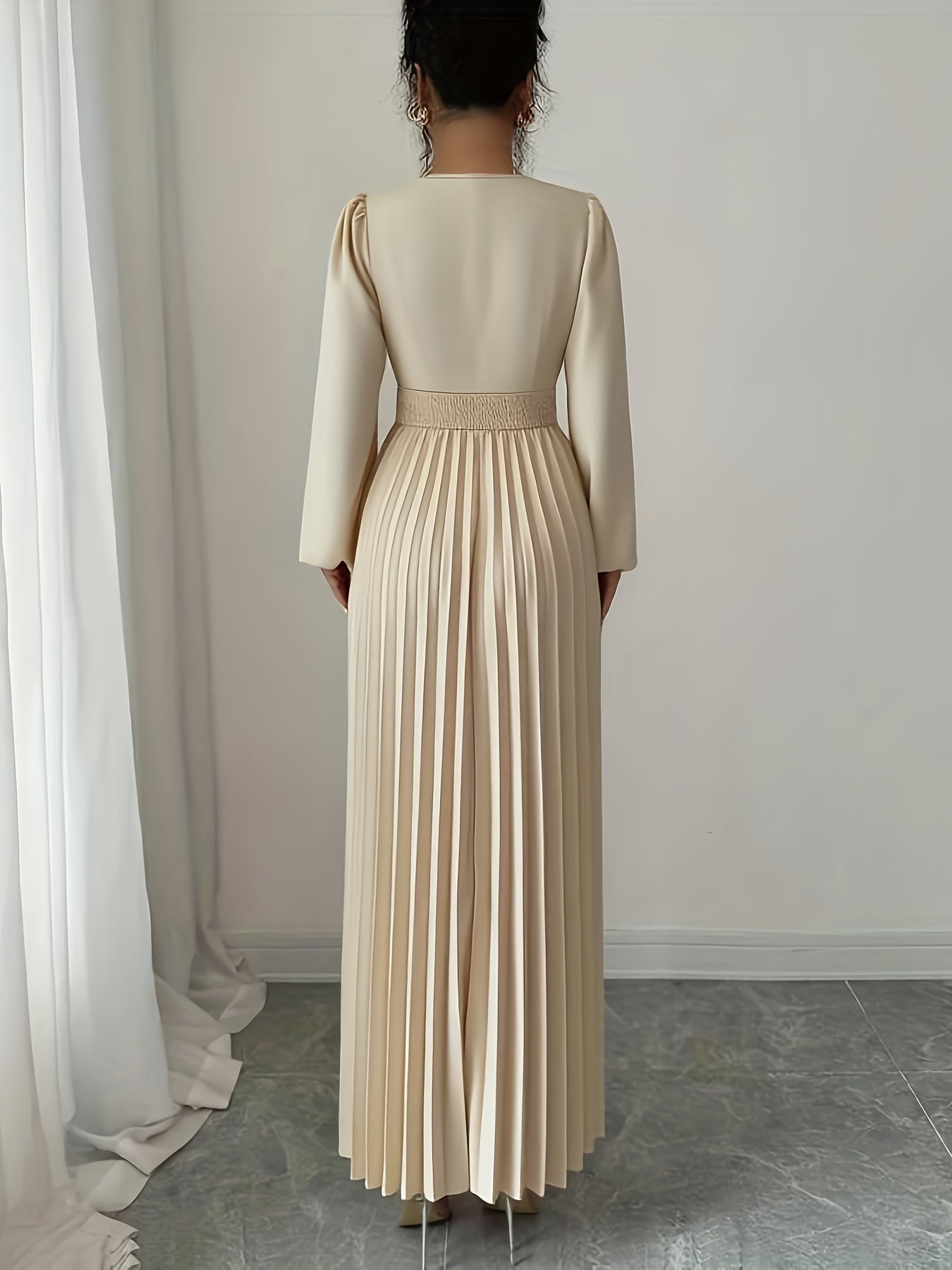 Vellamira™ | Metallic V-Neck Puff-Sleeve Evening Gown